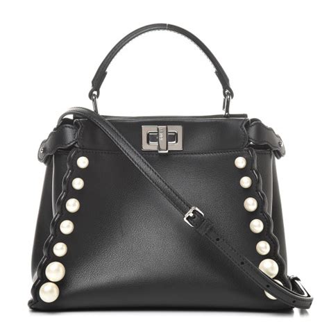 FENDI Nappa Studded Mini Peekaboo Iconic Satchel Black 